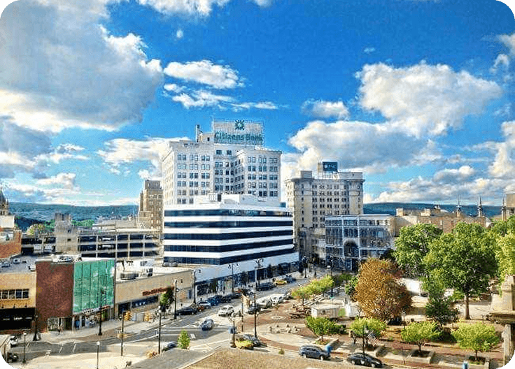 Cityscape view of Wilkes-Barre buildings