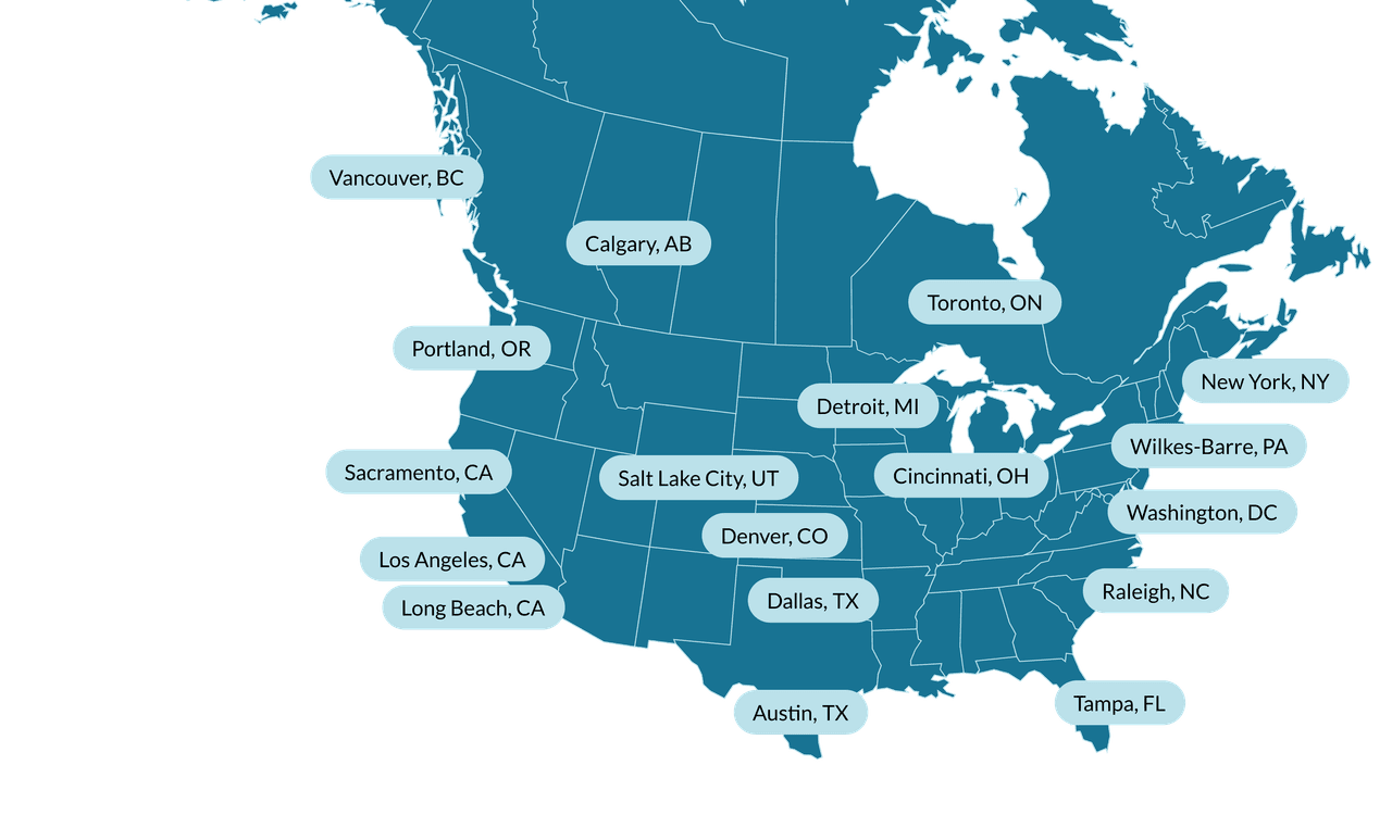 District360 customer locations across North America, including Dallas and Austin