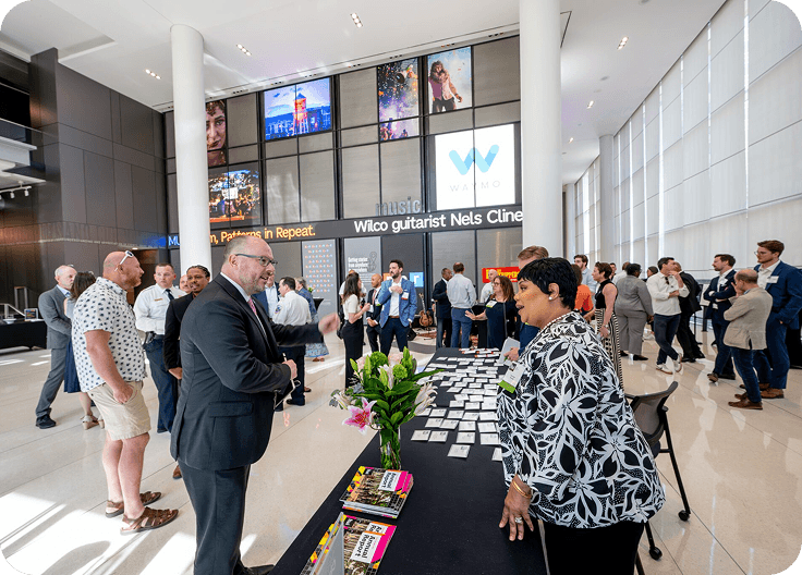 Event gathered inside modern building atrium