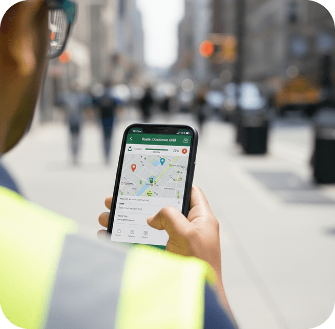 Phone showing outdoor operations dashboard