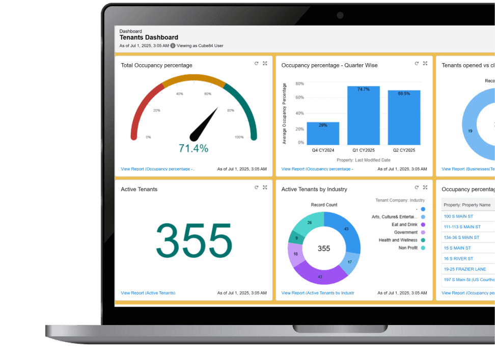 District360 platform dashboard showing tenant data, charts, and analytics