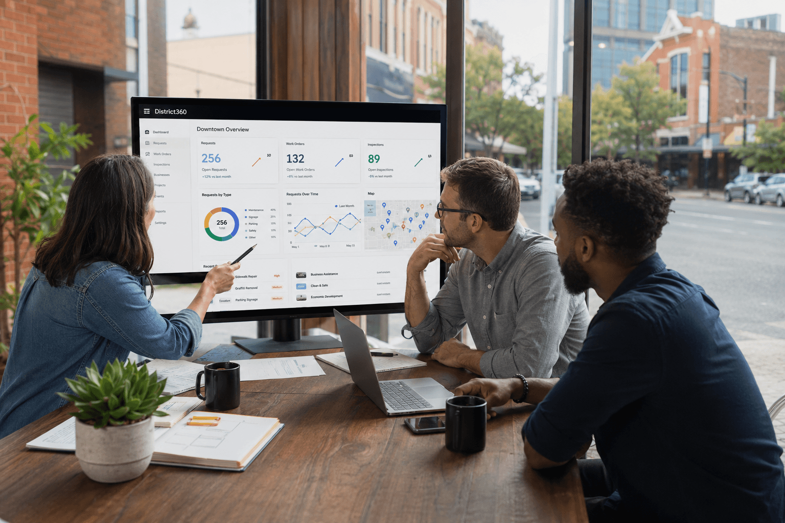 Team members collaborating on AI adoption strategy