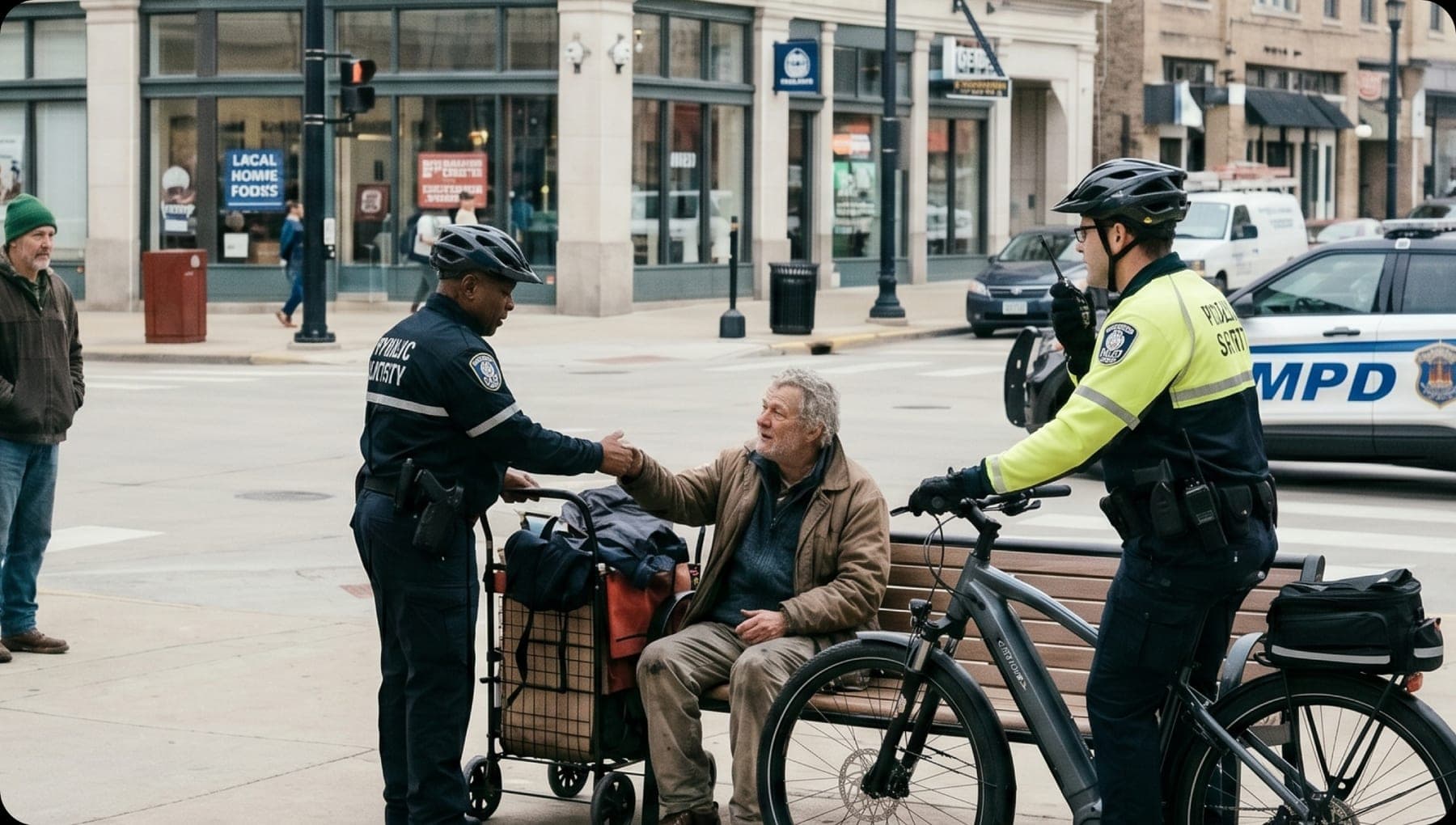 Public safety and ambassador teams on bikes in a downtown district