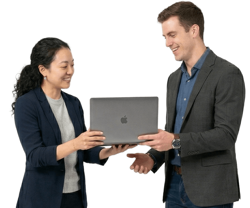 Two team members discussing website support and maintenance