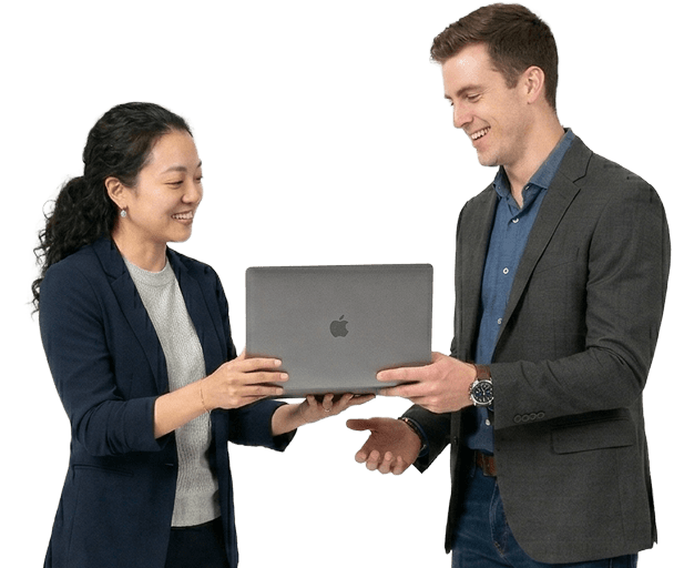 Two team members discussing website support and maintenance