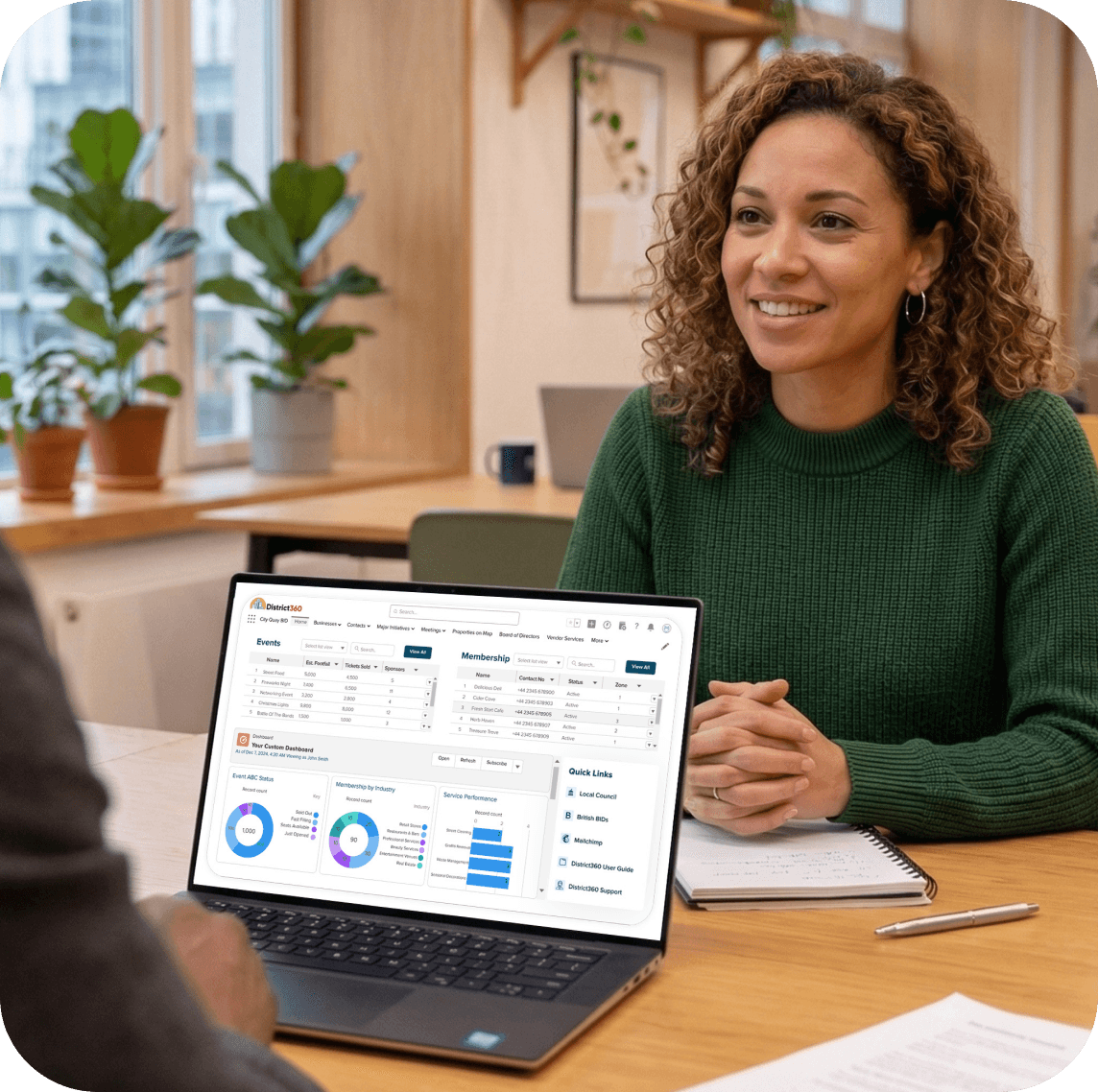 District director discussing MemberHub platform with team member
