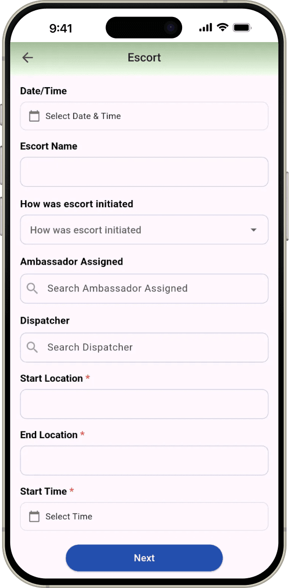 Mobile app interface for logging issues with photo and location options